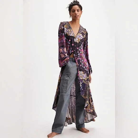 free people floral print midi dress SMALL